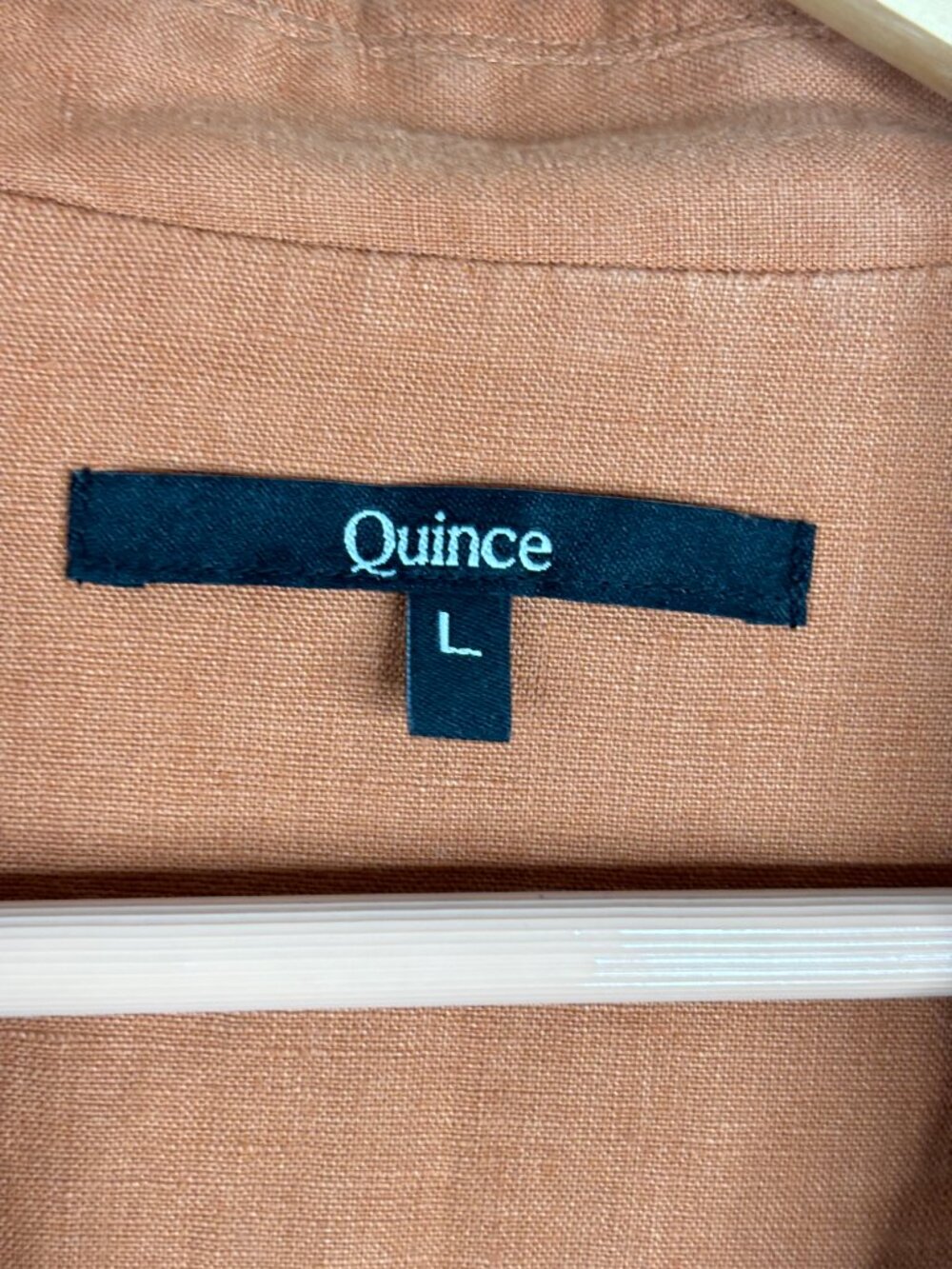 Quince 100% European Linen Button Front Midi Dress L Terracotta Pockets Belt - Picture 6 of 10